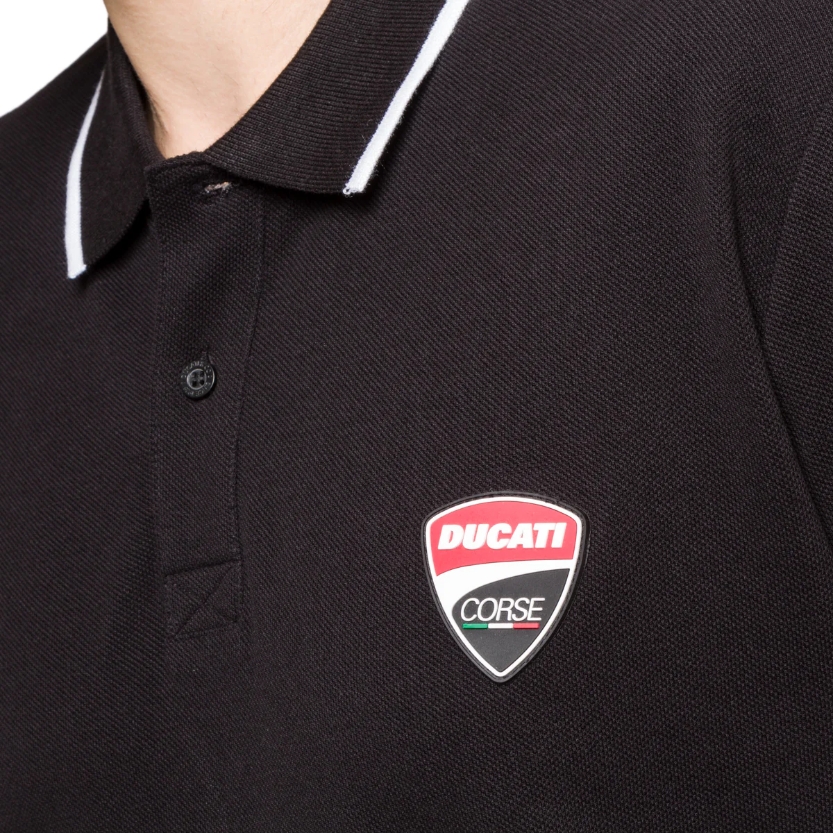 Polo a maniche corte nera da uomo con logo sul petto Ducati Corse - Image 4