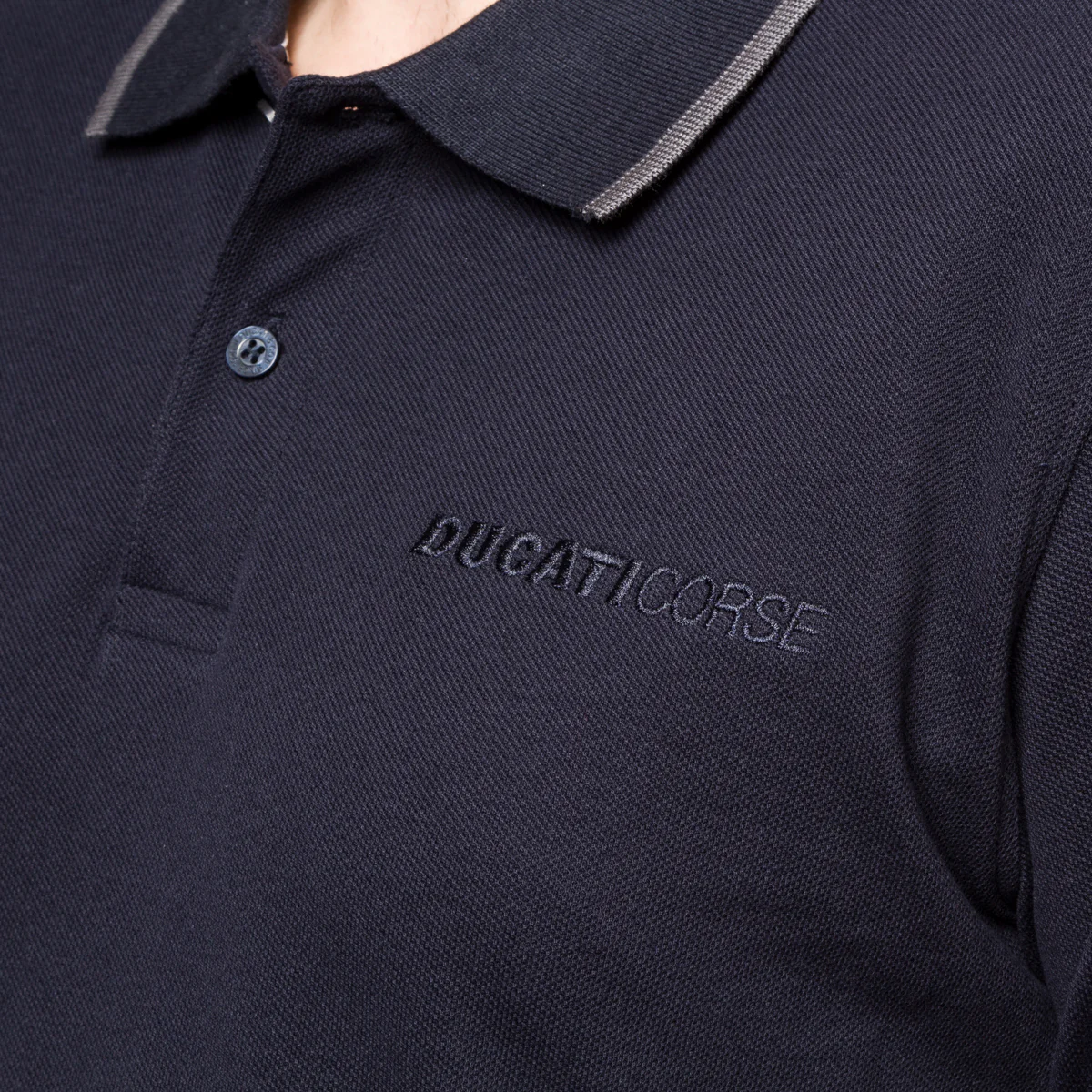 Polo a maniche lunghe blu da uomo con logo sul petto Ducati Corse - Image 3