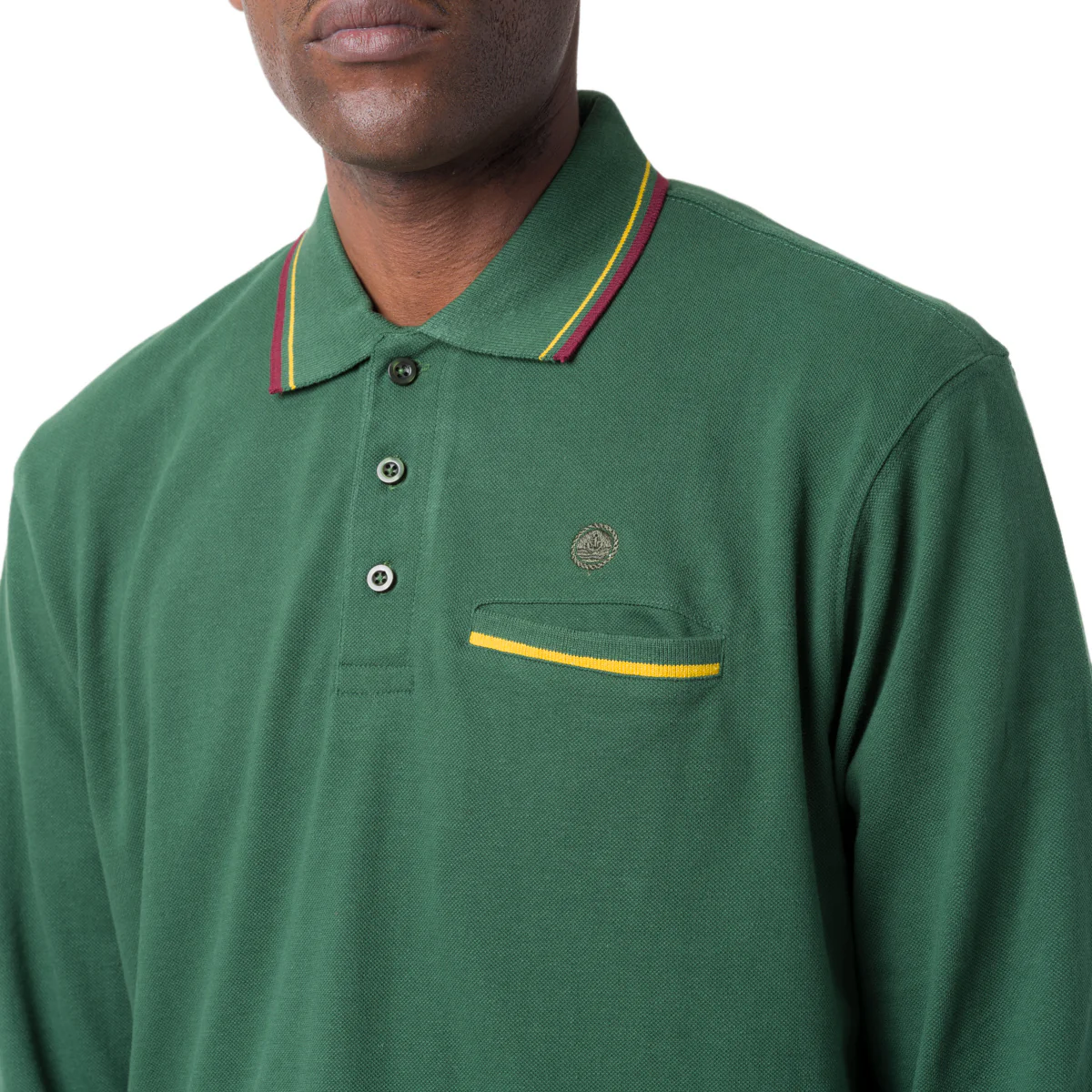 Polo a maniche lunghe Verde da Uomo con taschino a filetto Navy Sail