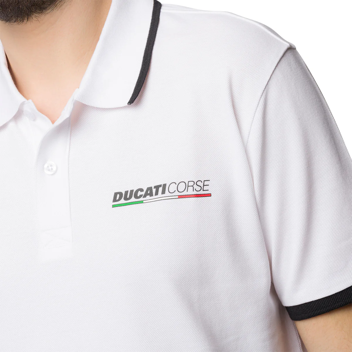 Polo bianca da uomo con logo sul petto Ducati Corse Piquet Side - Image 4