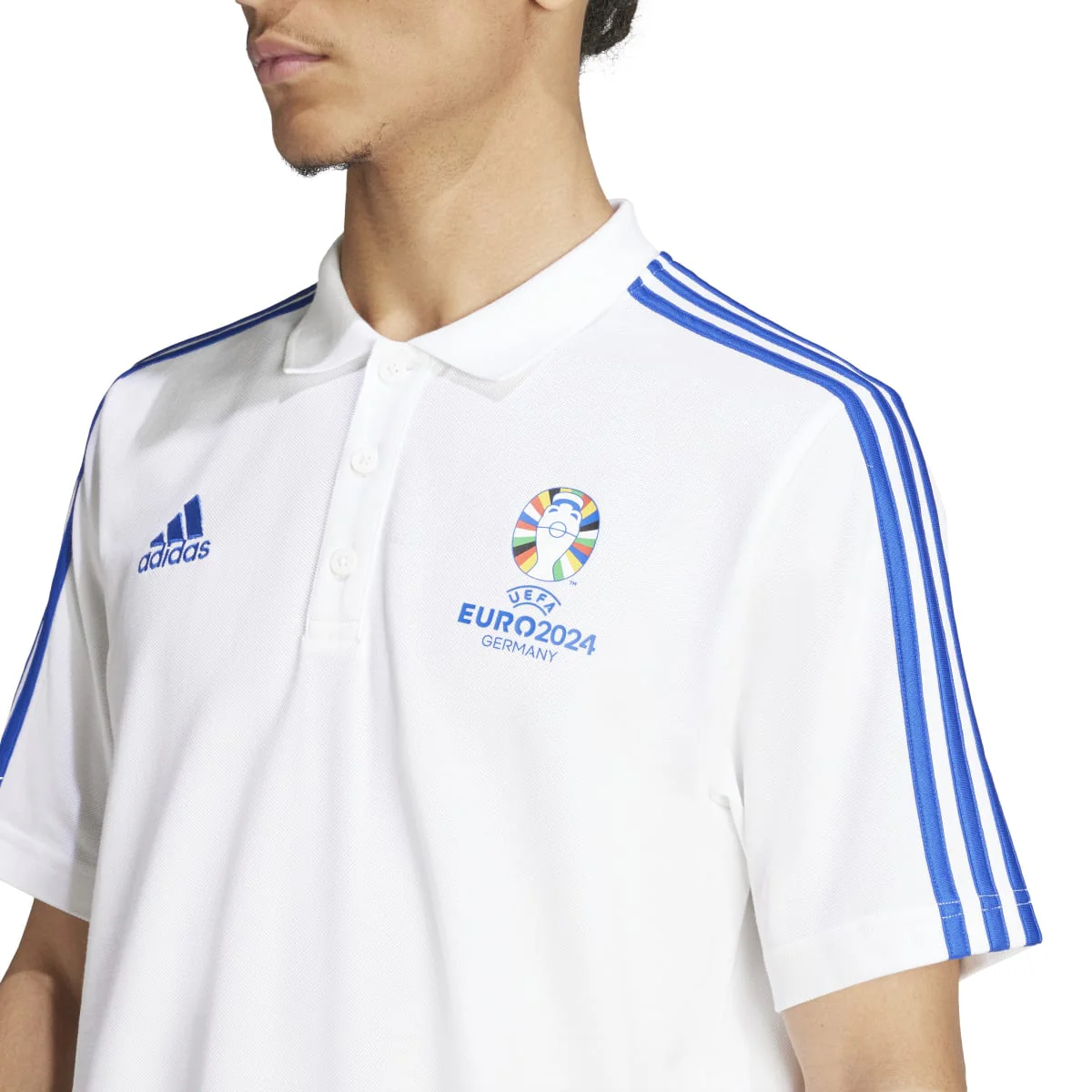 Polo bianca e blu da uomo UEFA EURO24 Official Emblem - Image 4
