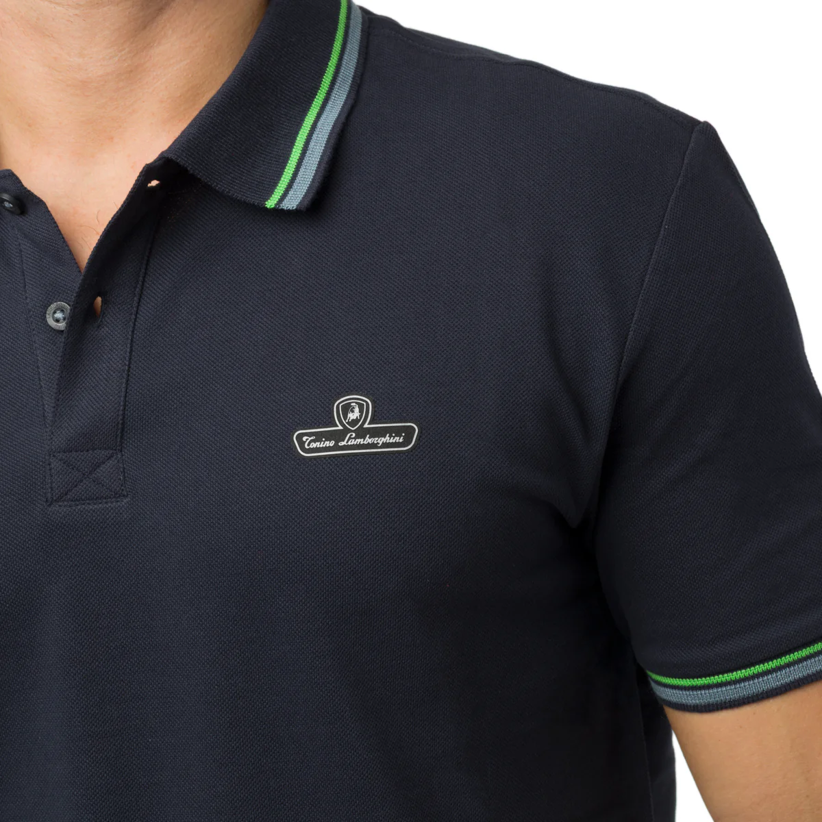 Polo blu da Uomo con dettaglio verde fluo Tonino Lamborghini - Image 3