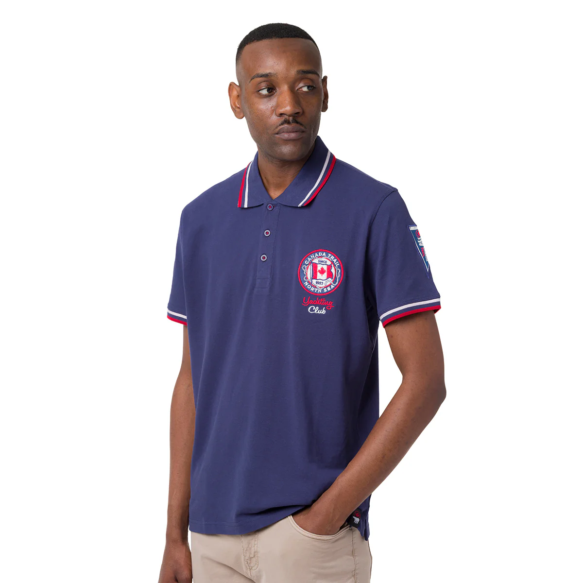 Polo blu da Uomo con logo ricamato sul petto Canada Trail
