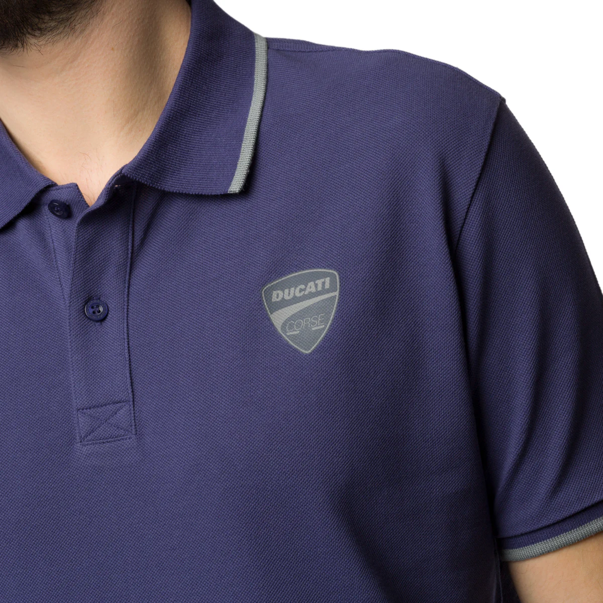 Polo blu da uomo con logo sul petto Ducati Corse Agar Rev - Image 3