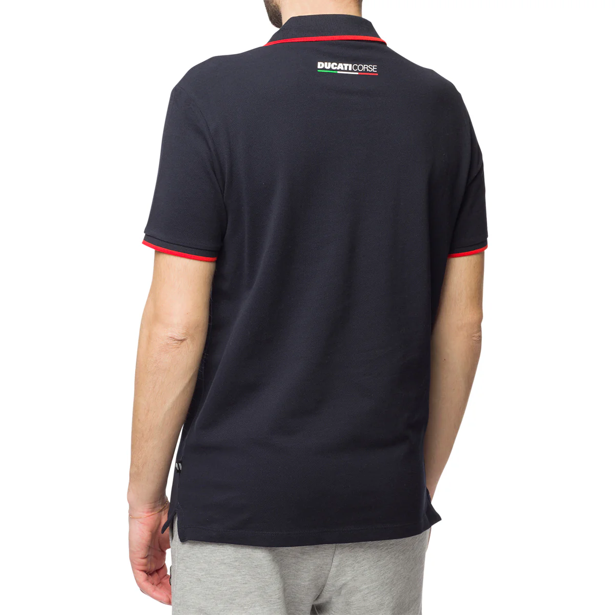 Polo blu navy da uomo con logo sul petto Ducati Corse Agar Rev - Image 2