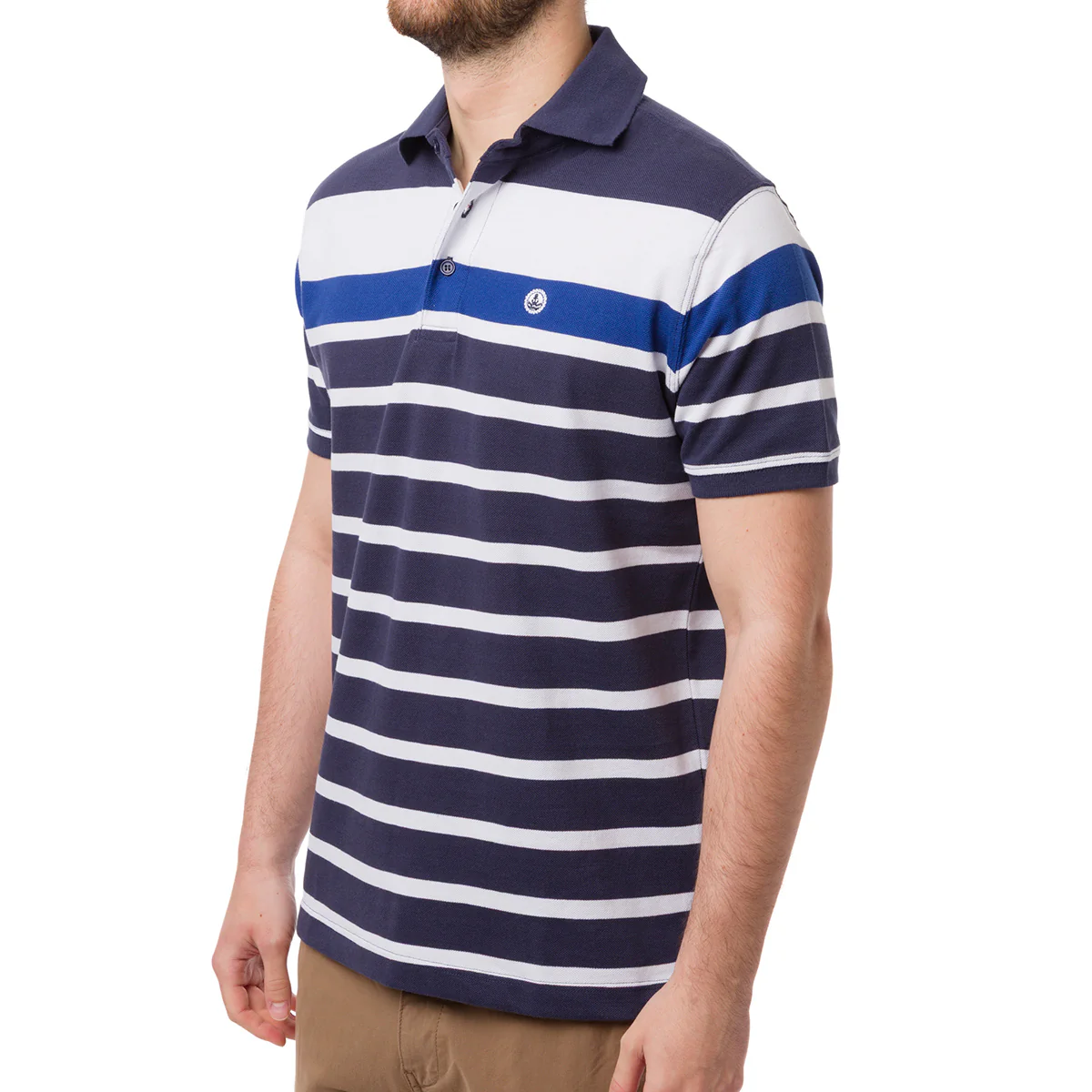 Polo da Uomo a righe blu e bianche con logo Navy Sail
