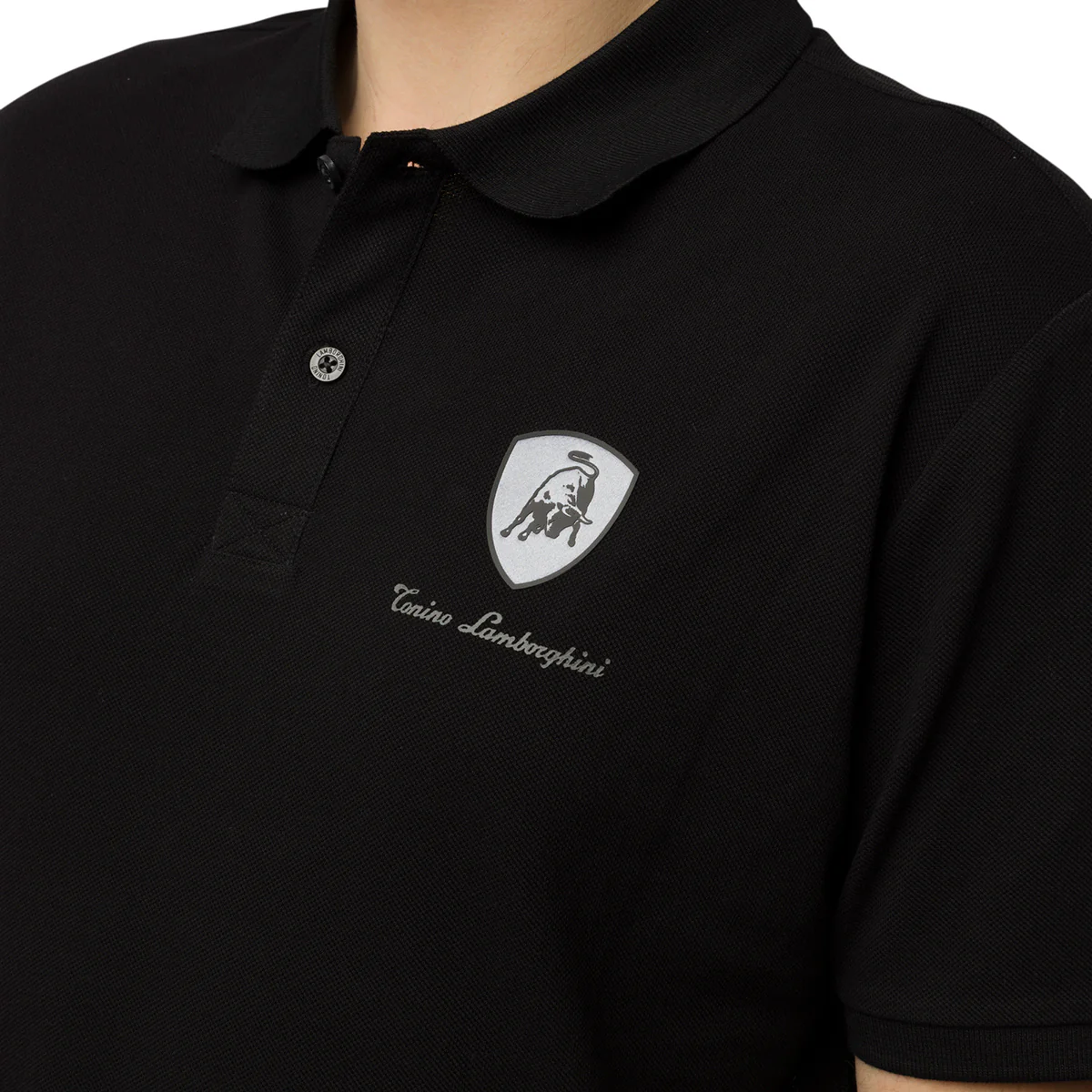 Polo nera da uomo con dettagli grigi e logo Tonino Lamborghini - Image 3