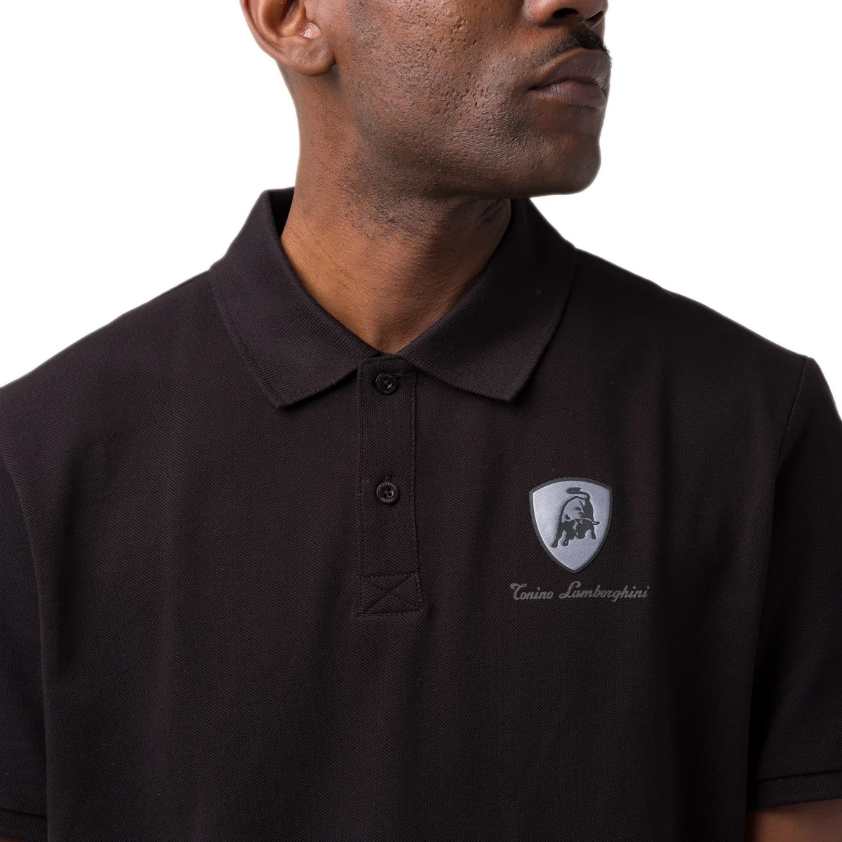 Polo nera da uomo con dettagli grigi e logo Tonino Lamborghini - Image 3