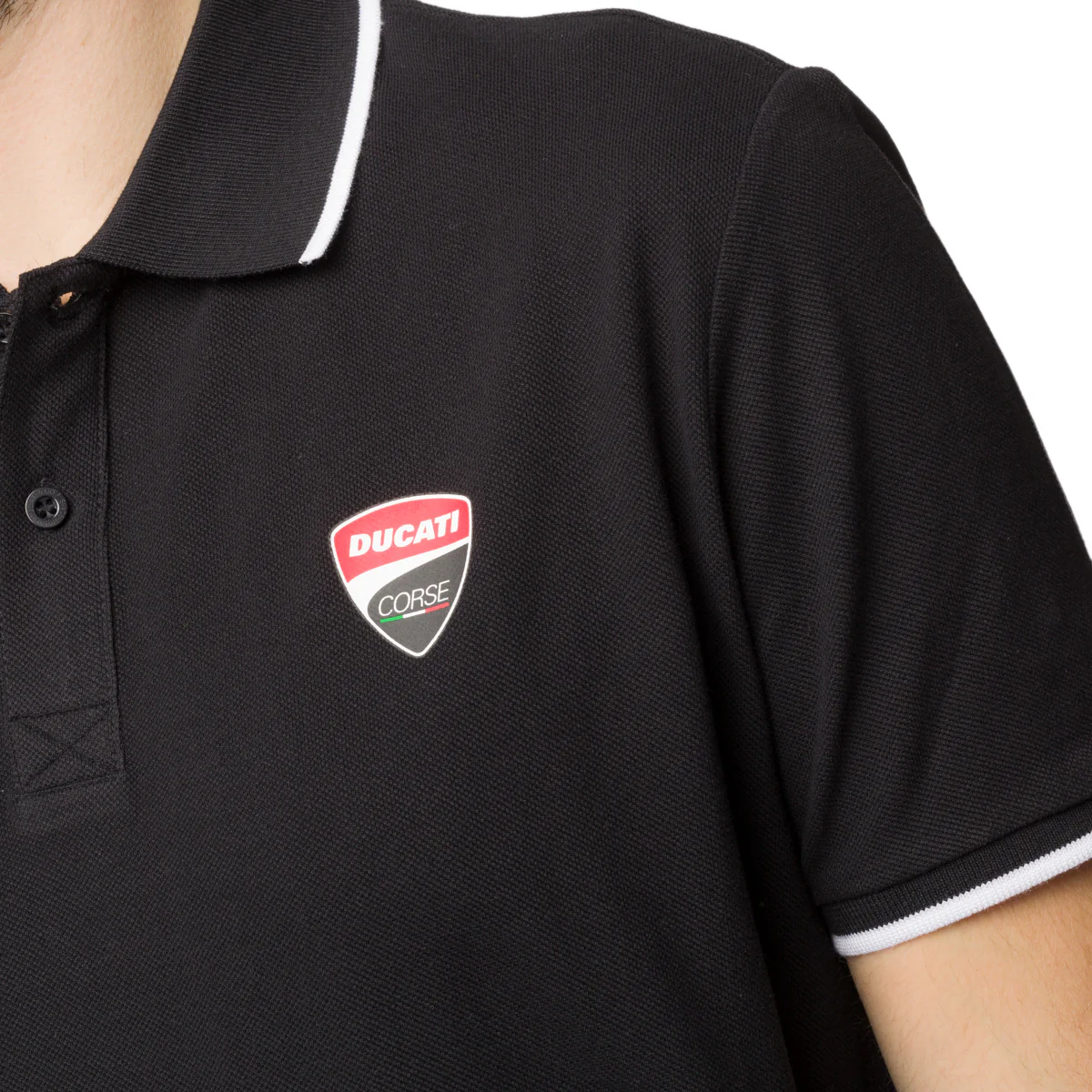 Polo nera da uomo con logo sul petto Ducati Corse Agar - Image 3