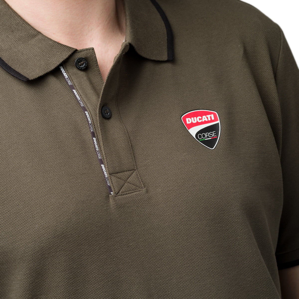 Polo t-shirt da uomo verde militare con logo Ducati Corse - Image 3