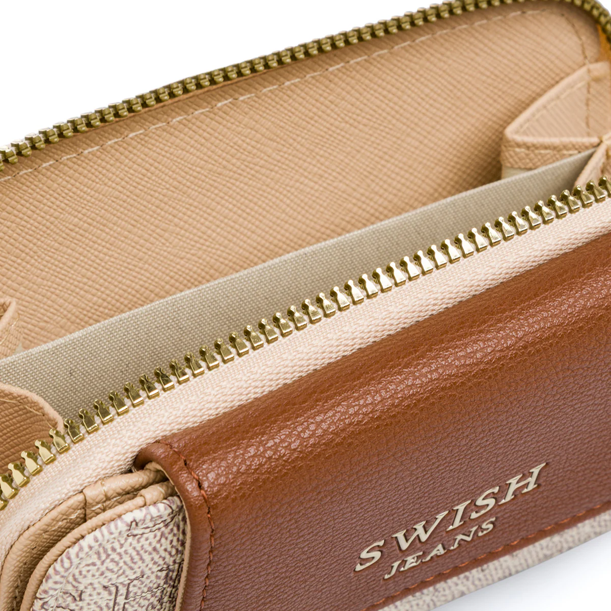 Portafoglio da donna bianco beige con stampa logo e dettaglio marrone Swish Jeans - Image 5