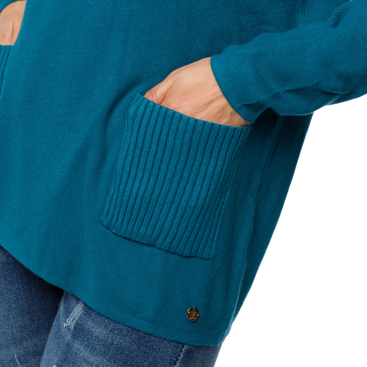 Pullover a collo alto blu da donna con taschini Swish Jeans - Image 3