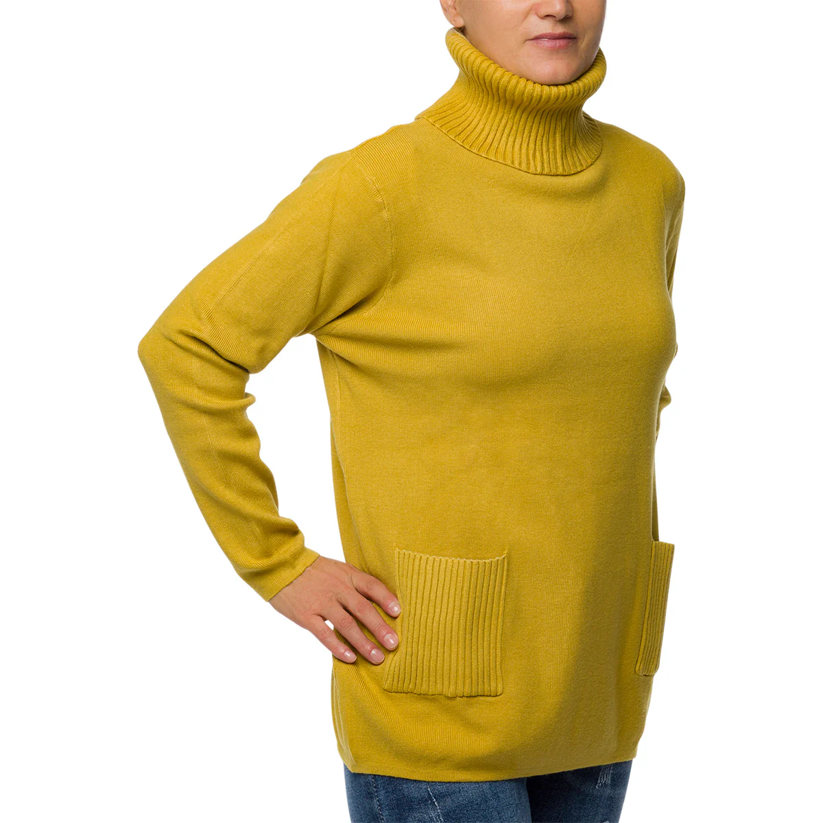 Pullover a collo alto color senape da donna con taschini Swish Jeans