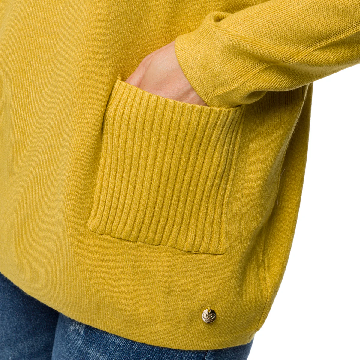 Pullover a collo alto color senape da donna con taschini Swish Jeans - Image 3