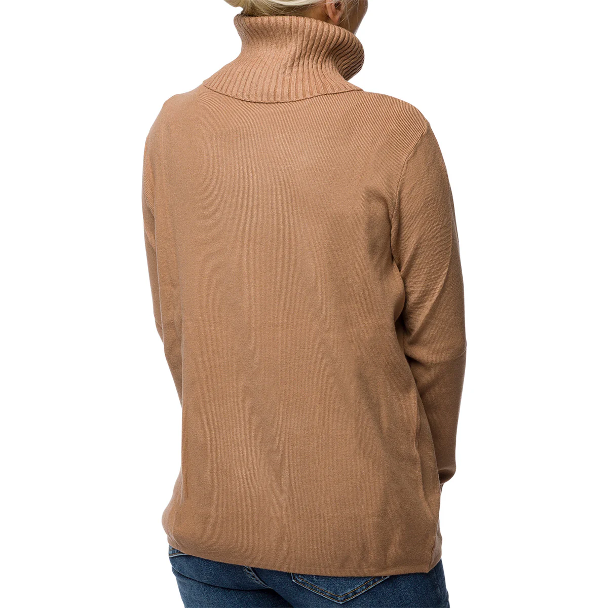 Pullover a collo alto marrone da donna con taschini Swish Jeans - Image 2