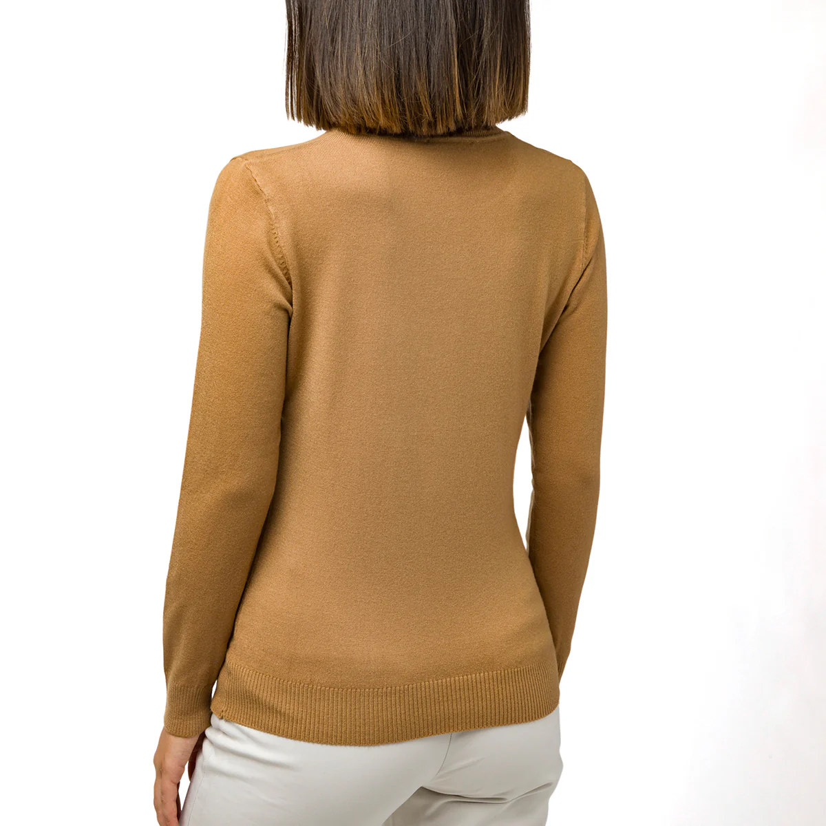 Pullover da donna a girocollo marrone cammello Swish Jeans - Image 2