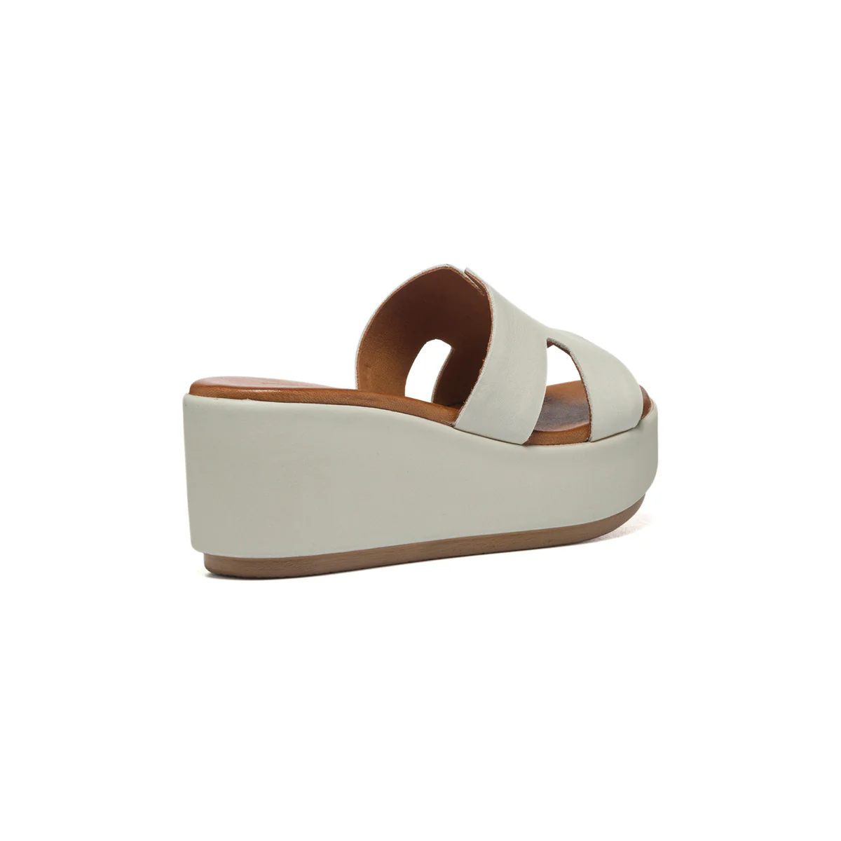 Sandali color bianco fumo in pelle con zeppa 7 cm P Essentials - Image 3