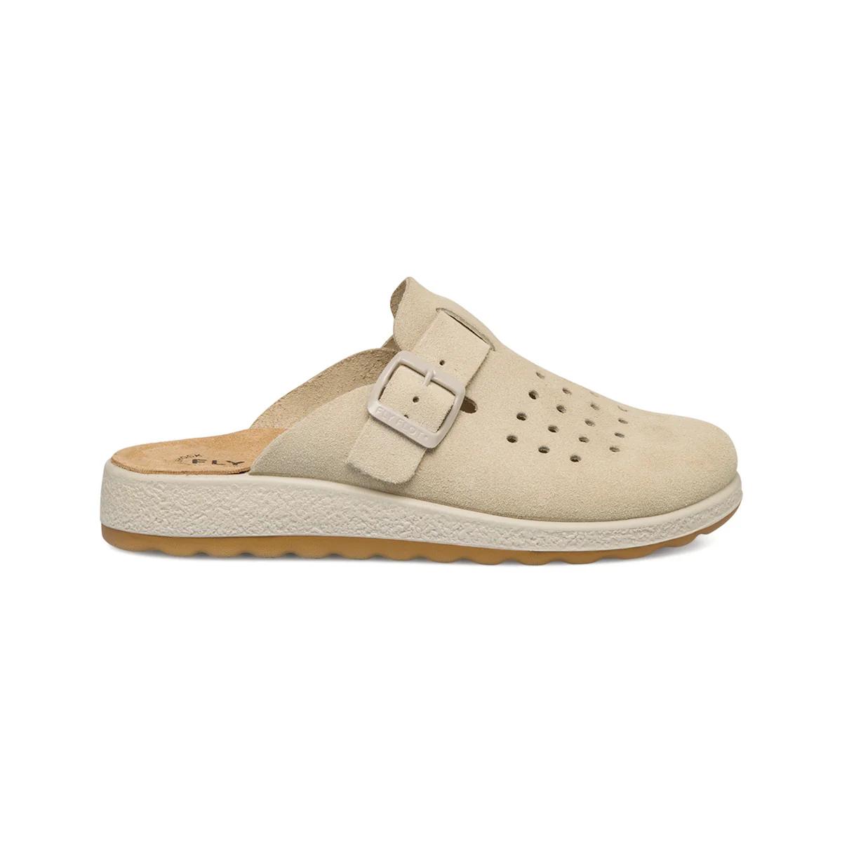 Sabot da donna beige in pelle scamosciata con sottopiede anti-shock Fly Flot
