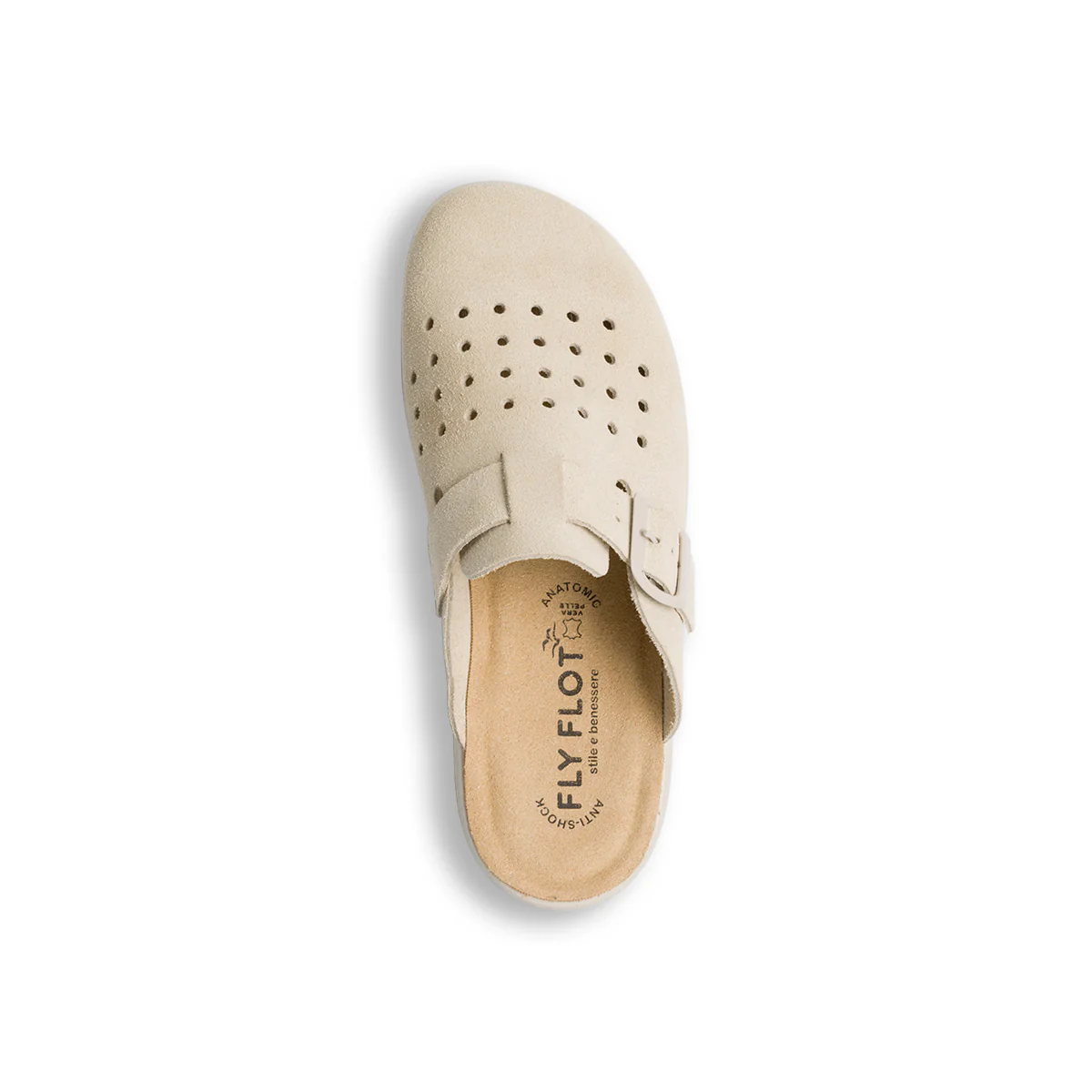 Sabot da donna beige in pelle scamosciata con sottopiede anti-shock Fly Flot - Image 5
