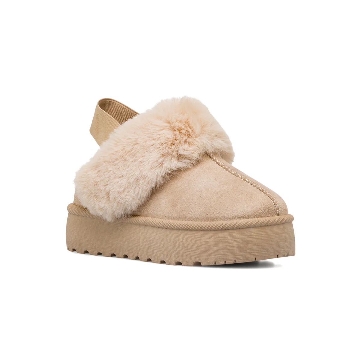 Sabot da donna beige in tessuto con fodera in pelliccia e suola platform Americanino - Image 2