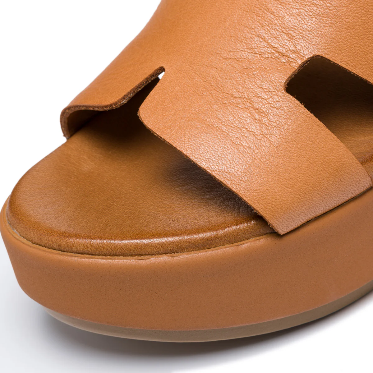 Sandali marroni in pelle con zeppa 7 cm P Essentials - Image 4