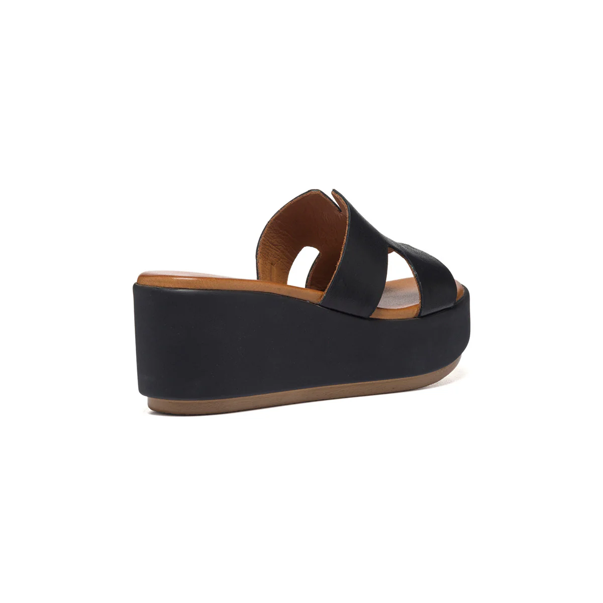 Sandali neri in pelle con zeppa 7 cm P Essentials - Image 3