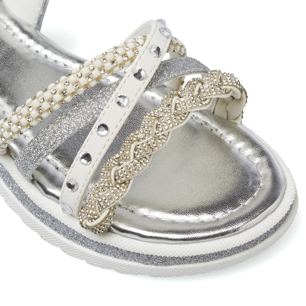 Sandali argento da Bambina con strass e fascia intrecciata Dieci Baci - Image 4