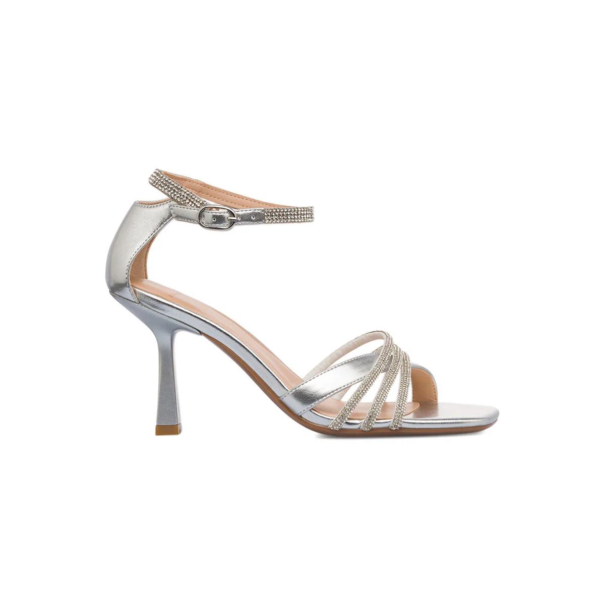 Sandali argento da donna con inserti in strass gioiello e tacco a stiletto 8,5 cm Swish Jeans
