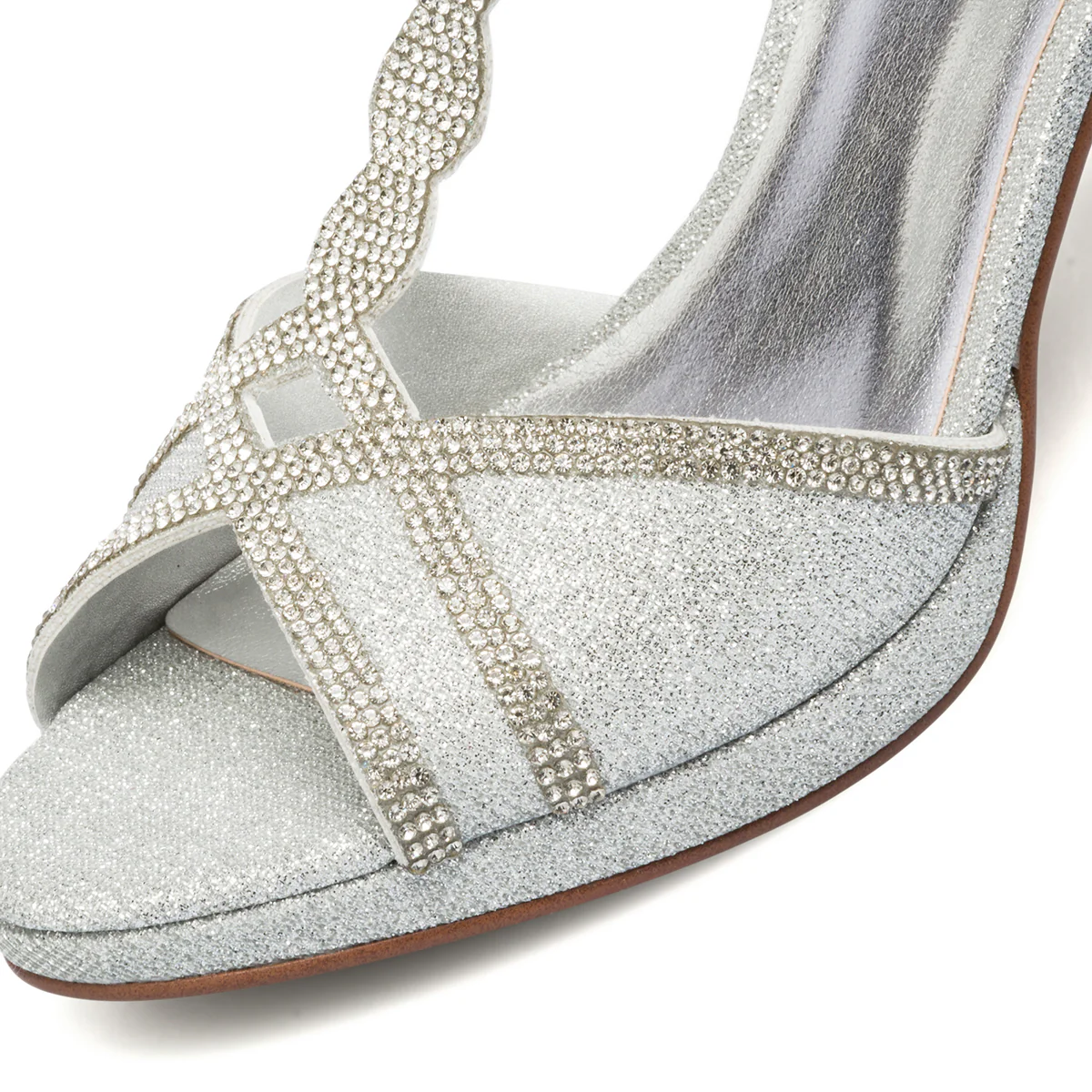 Sandali gioiello argento da donna con strass e tacco 8 cm Lora Ferres - Image 5
