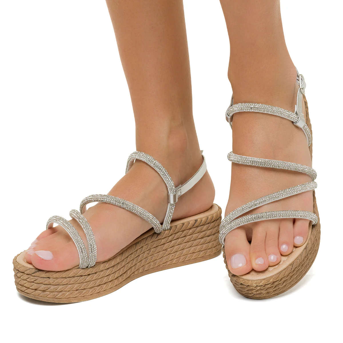Sandali argento da donna con zeppa 5 cm e strass Lora Ferres - Image 9