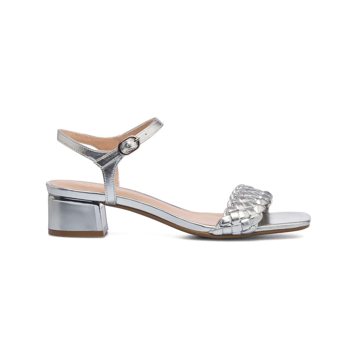 Sandali argento da donna effetto intrecciato con tacco 4 cm Lora Ferres