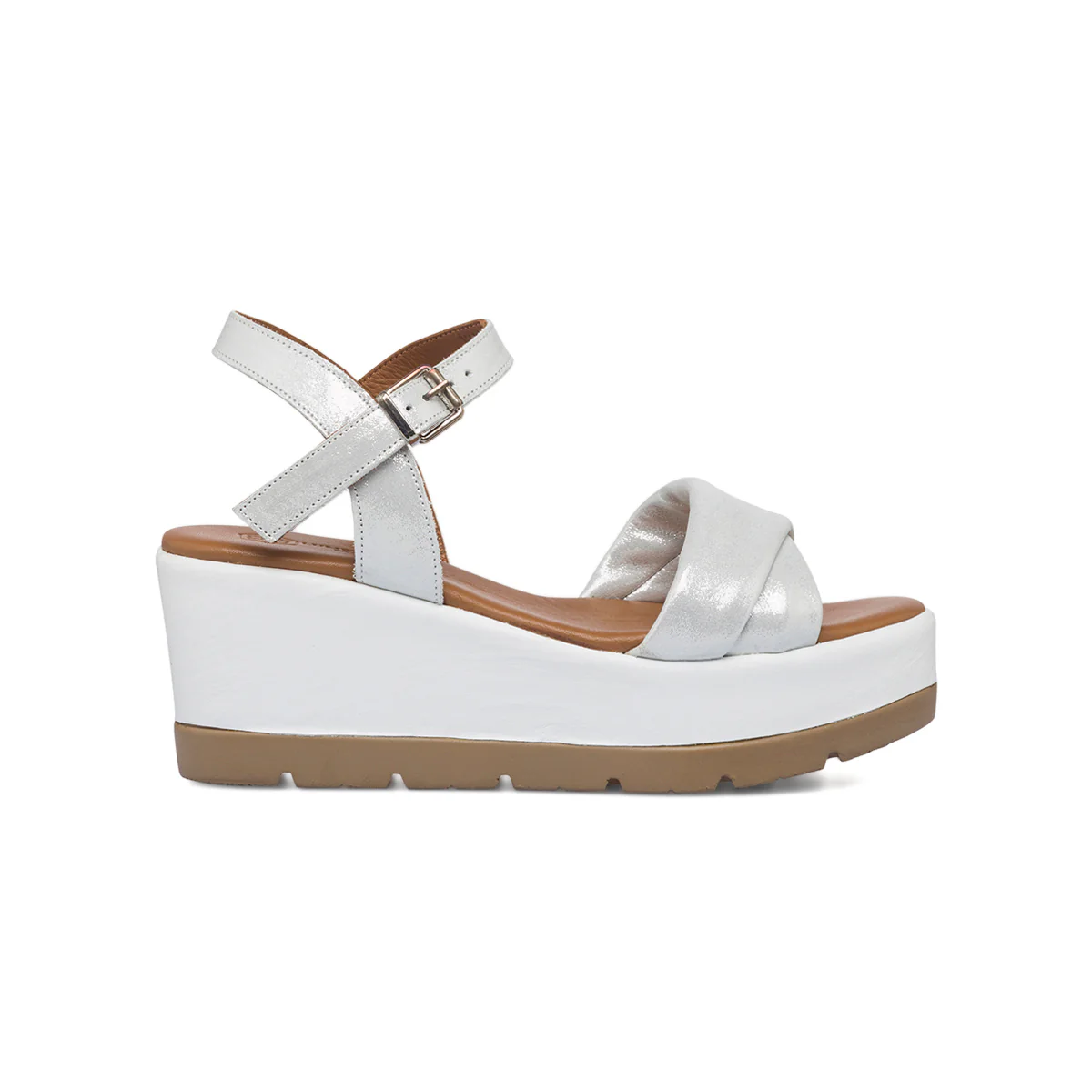 Sandali argento in pelle da donna con zeppa 7 cm Lumberjack Marty