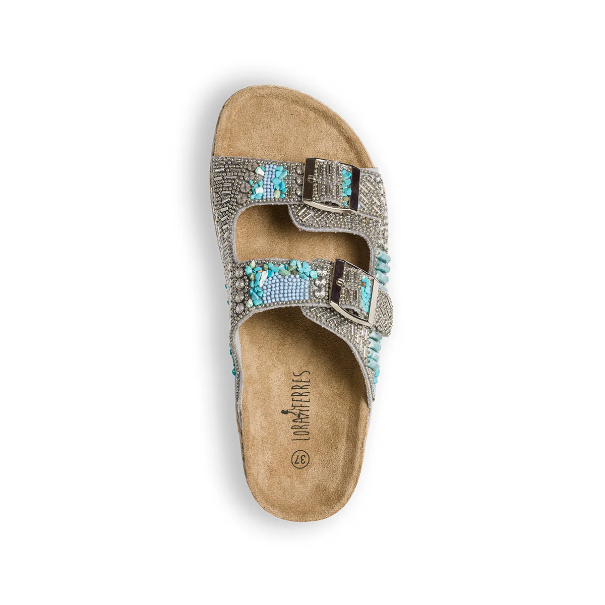 Sandali argento ricoperti con pietre multicolor e zeppa 4 cm Lora Ferres - Image 11