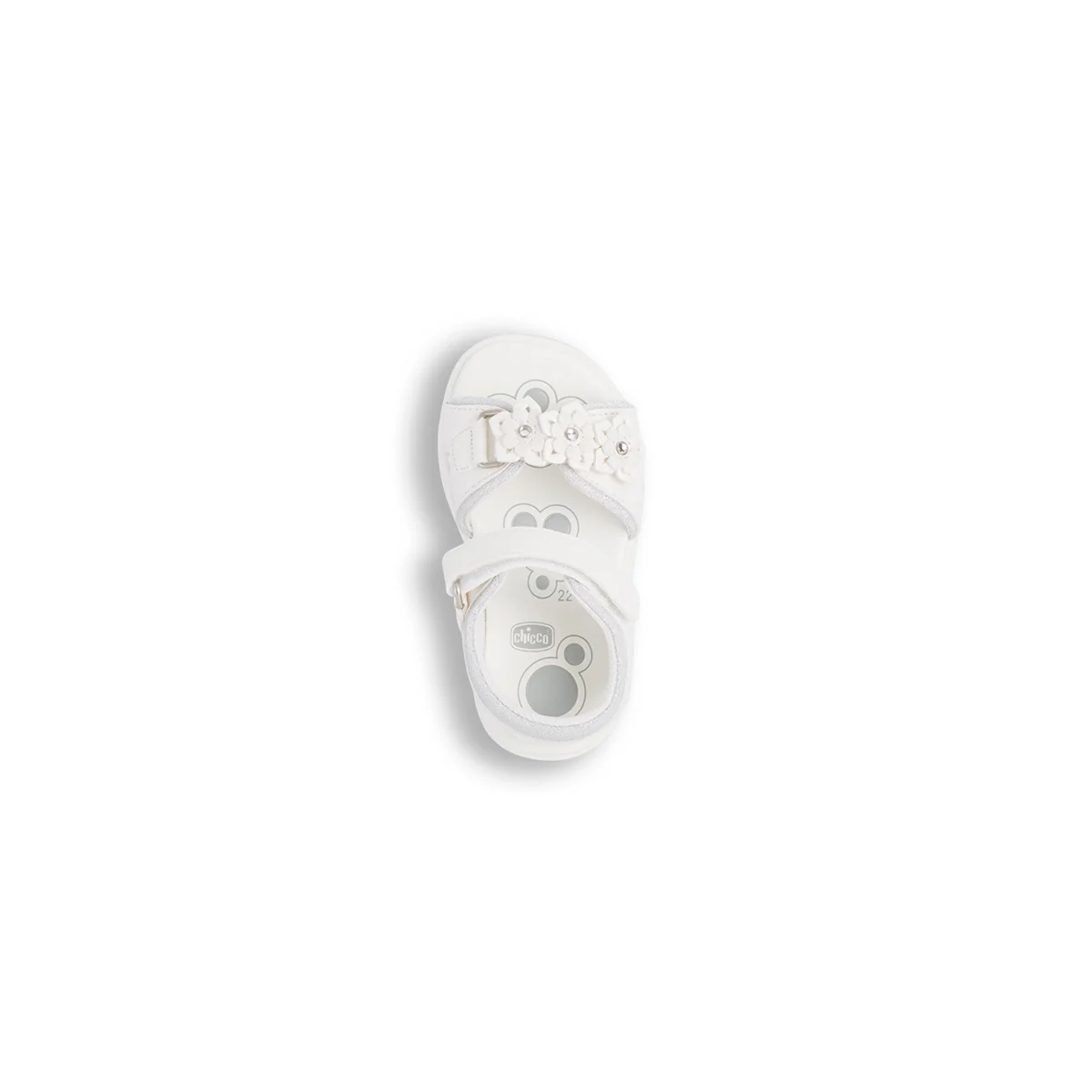 Sandali bambina primi passi bianchi e argento glitter con fiori Chicco Faira - Image 6