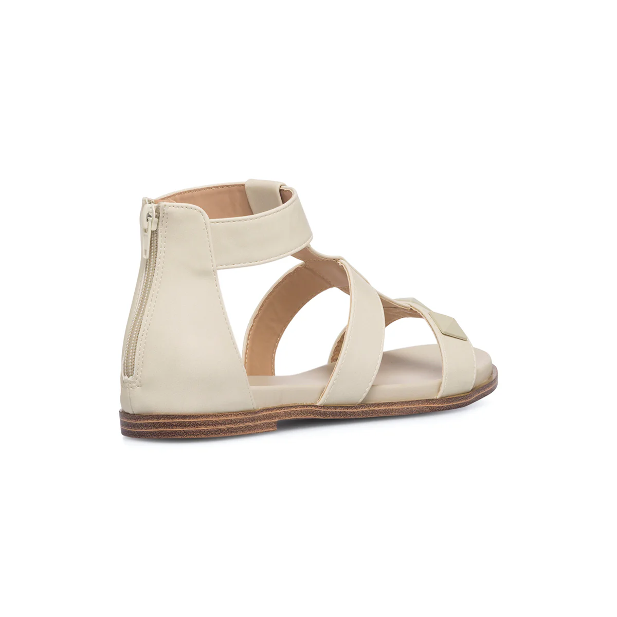 Sandali bassi beige da donna con borchie a piramide Lora Ferres - Image 3
