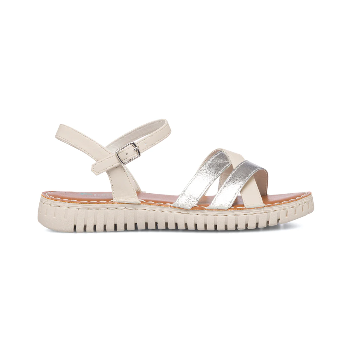Sandali bassi bianchi da donna con cinturini argento P Eco Friendly - Image 12