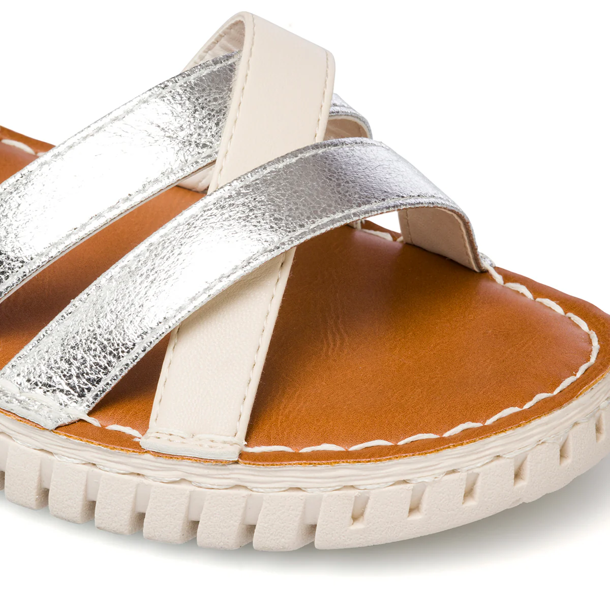 Sandali bassi bianchi da donna con cinturini argento P Eco Friendly - Image 17