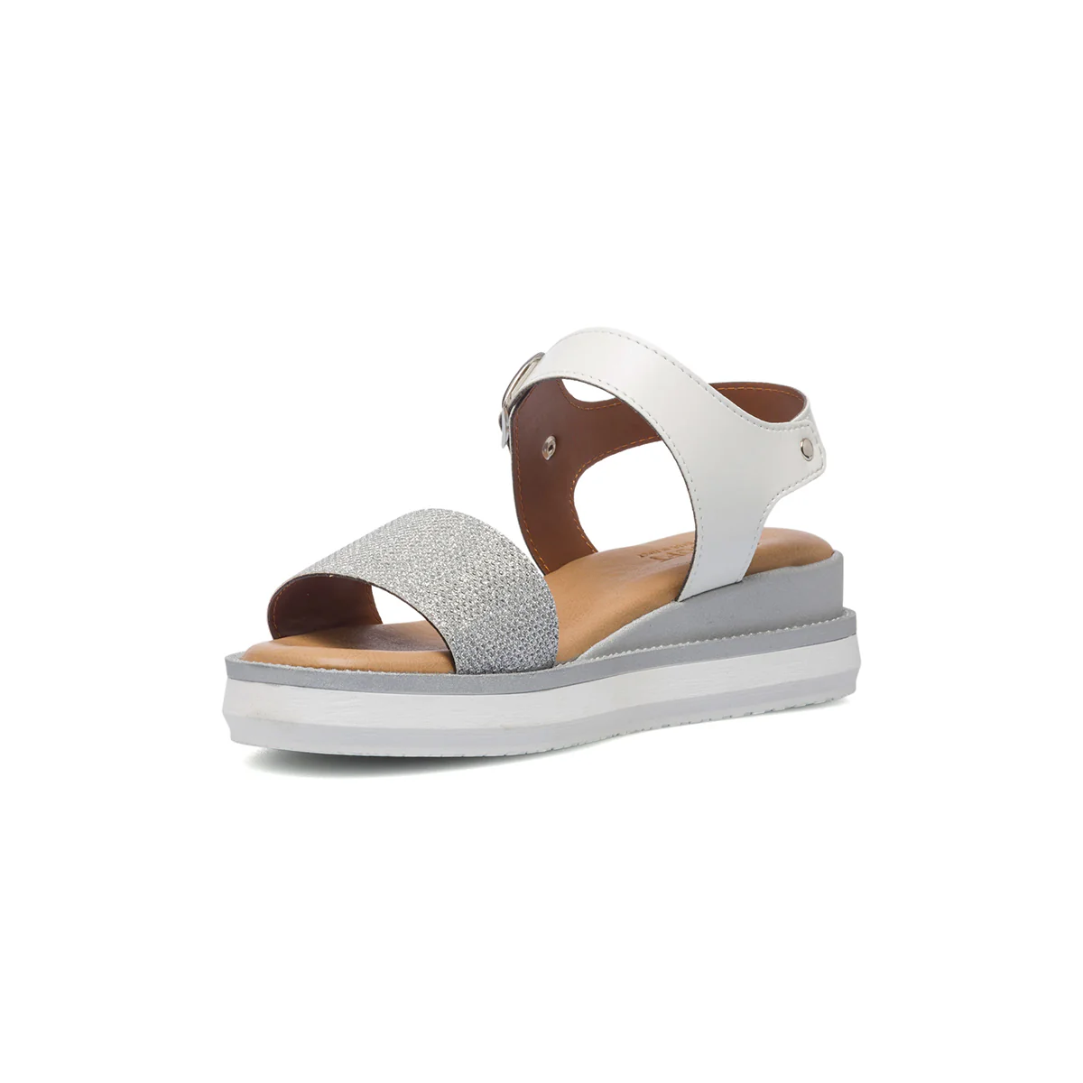 Sandali bassi comfort da donna color argento effetto glitterato P Soft - Image 11