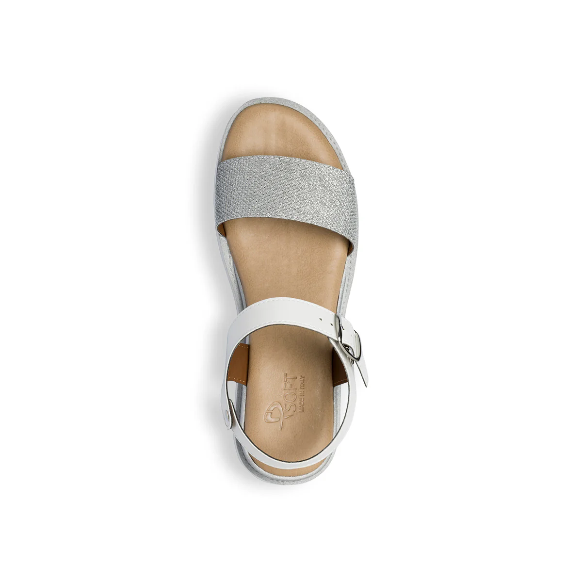 Sandali bassi comfort da donna color argento effetto glitterato P Soft - Image 15