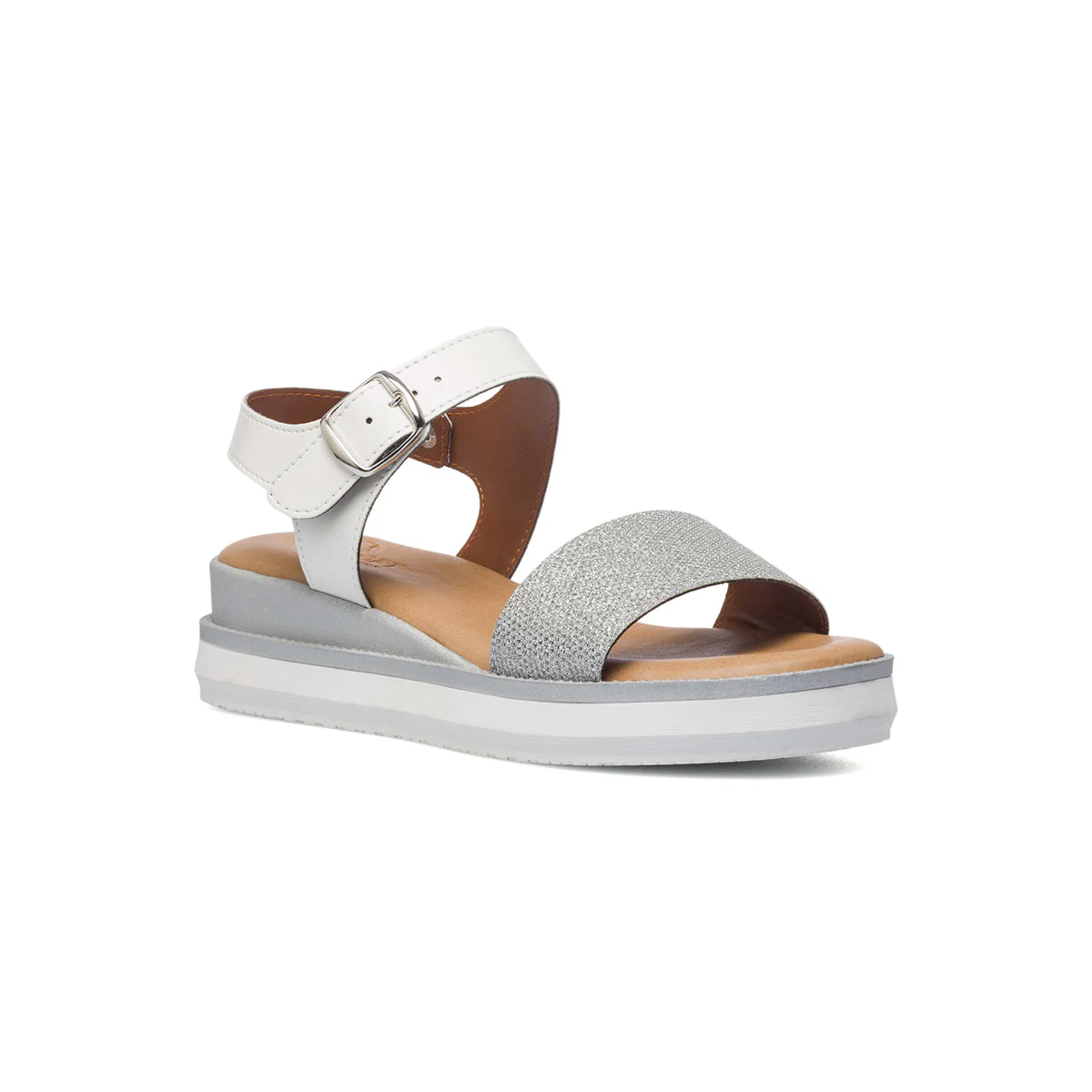 Sandali bassi comfort da donna color argento effetto glitterato P Soft - Image 2