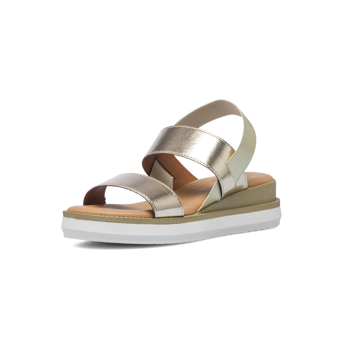 Sandali bassi comfort da donna color platino con fasce effetto laminato P Soft - Image 2