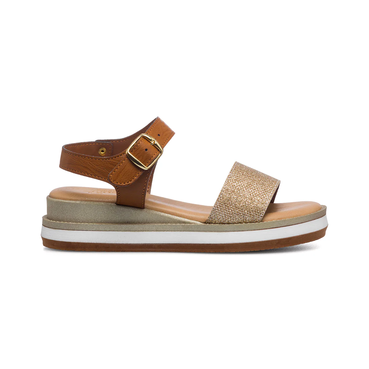 Sandali bassi comfort da donna color platino effetto glitterato P Soft - Image 7