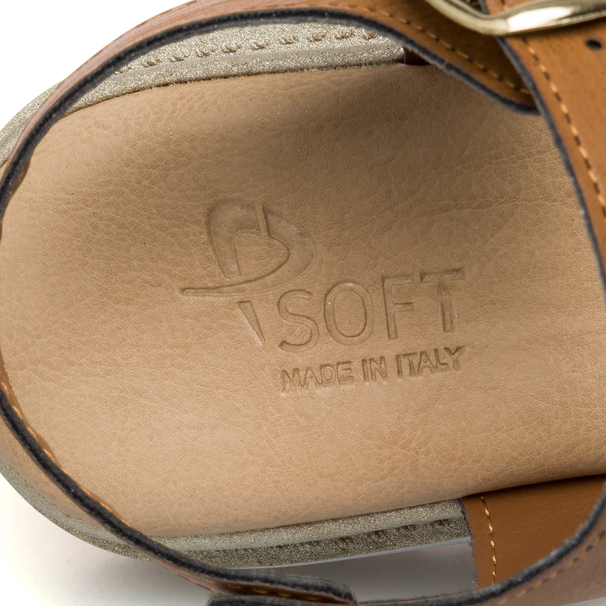 Sandali bassi comfort da donna color platino effetto glitterato P Soft - Image 8