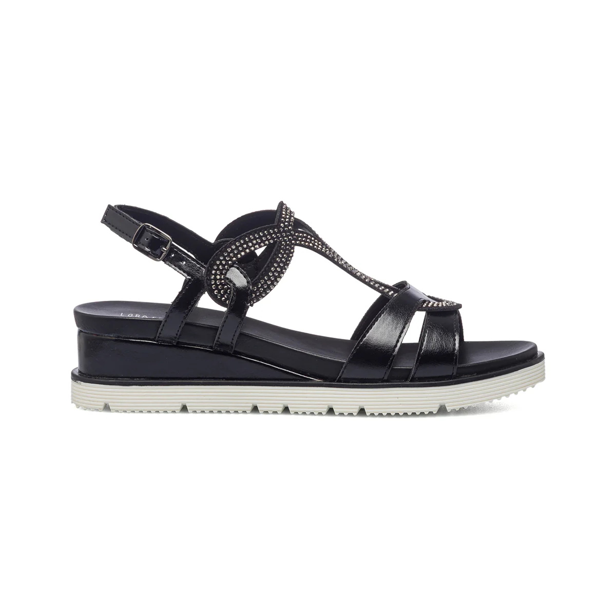 Sandali bassi neri da donna con strass Lora Ferres