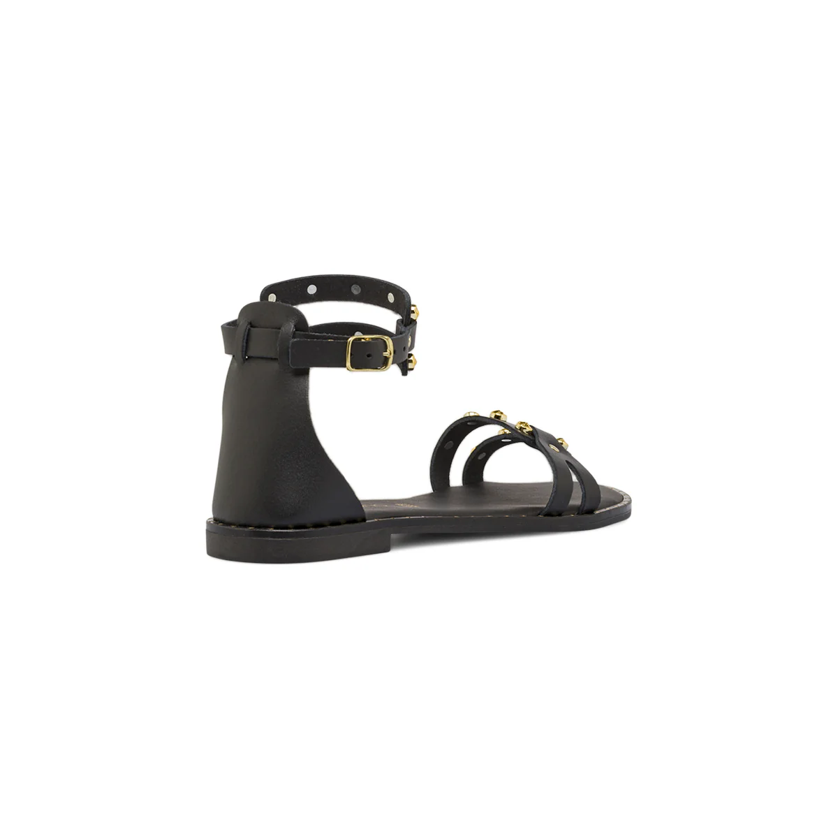 Sandali bassi neri da Donna in pelle con borchie oro Primopiano - Image 3