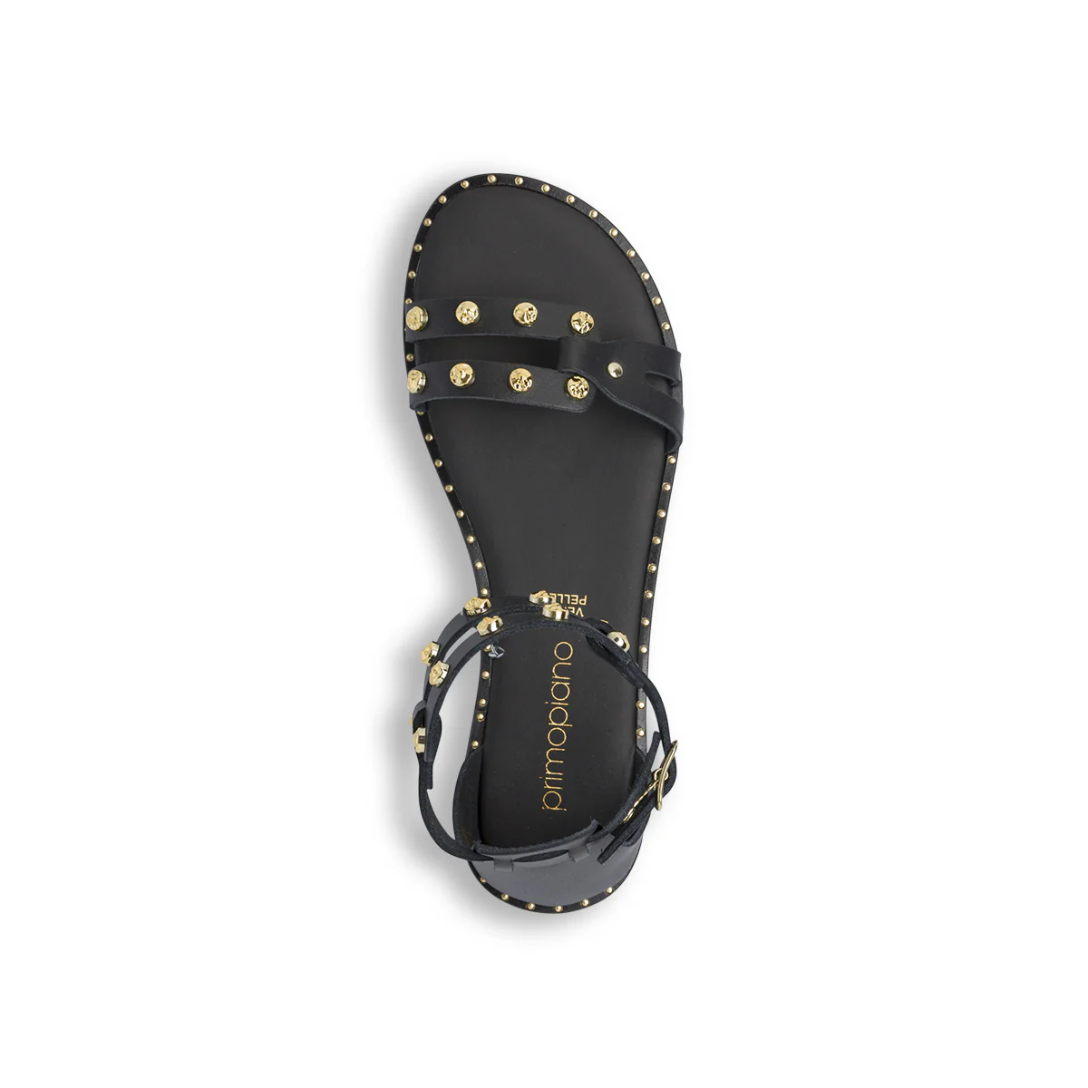 Sandali bassi neri da Donna in pelle con borchie oro Primopiano - Image 5