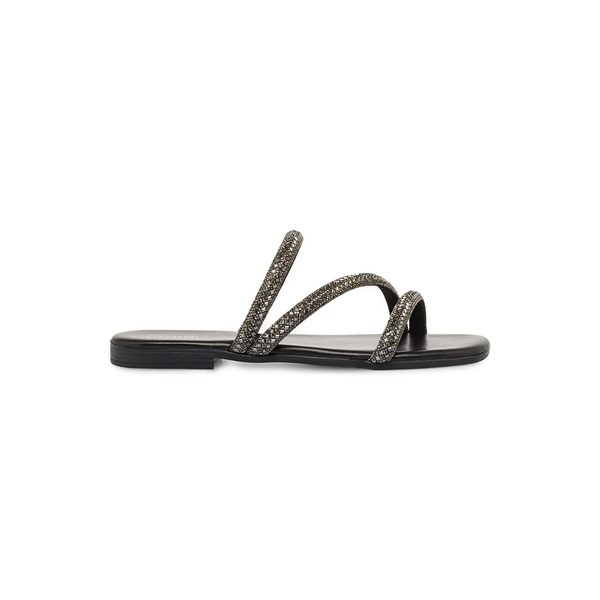 Ciabattine Flat Nere Donna con fasce strass e punta squadrata Lora Ferres