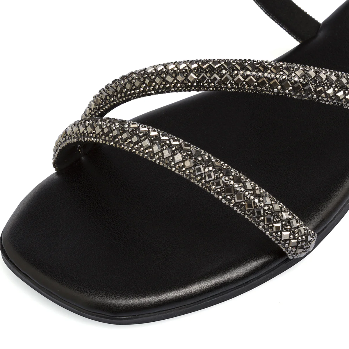 Ciabattine Flat Nere Donna con fasce strass e punta squadrata Lora Ferres - Image 4