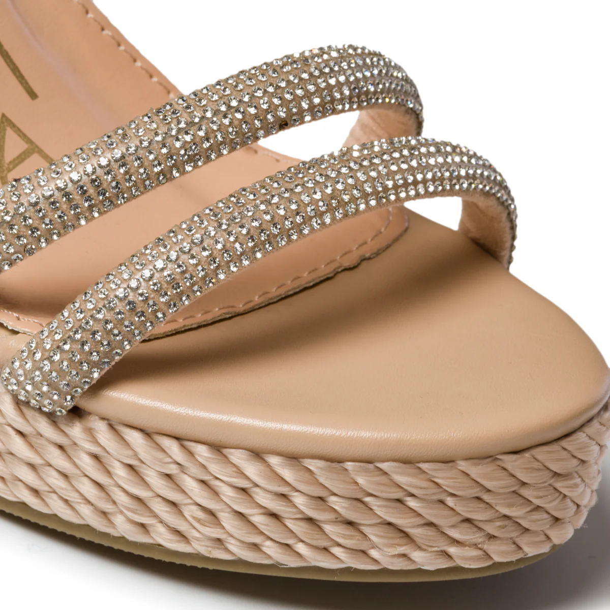 Sandali gioiello beige con zeppa 10 cm e applicazione di strass Lora Ferres - Image 6