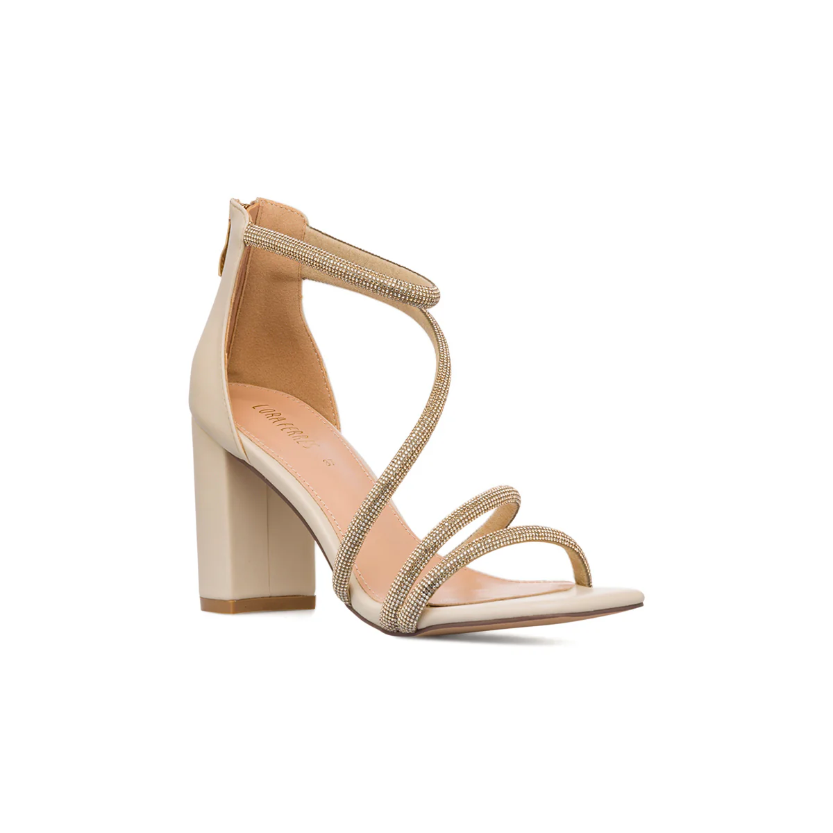 Sandali beige da Donna con tacco blocco 8,5 cm e dettagli strass Lora Ferres - Image 2